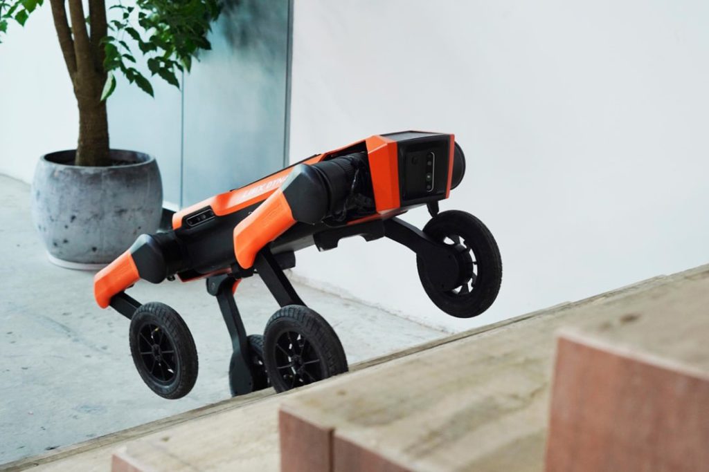 Photo of LimX Dynamics’ flagship product, the W1 four-wheeled robot. 