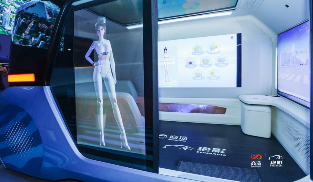Image of an AI-powered virtual assistant showcased by SenseAuto, the automotive platform of SenseTime, at the Auto Shanghai 2023 exhibition.