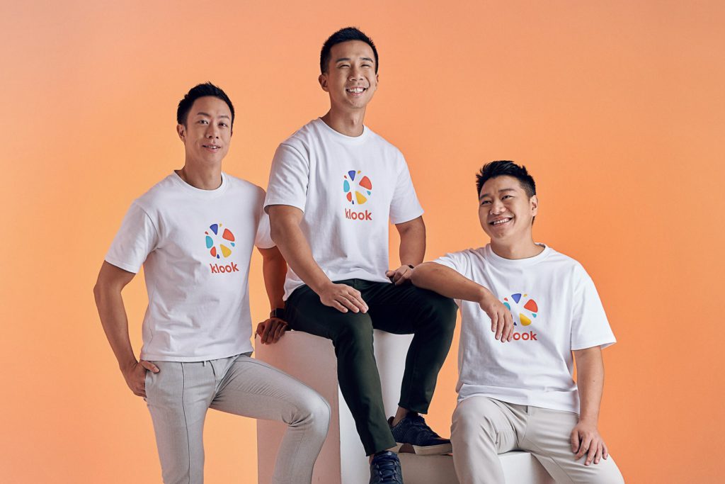 Photo of Klook’s co-founders. From left to right: Eric Gnock Fah, Ethan Lin, and Bernie Xiong, who serve as COO, CEO, and CTO, respectively.