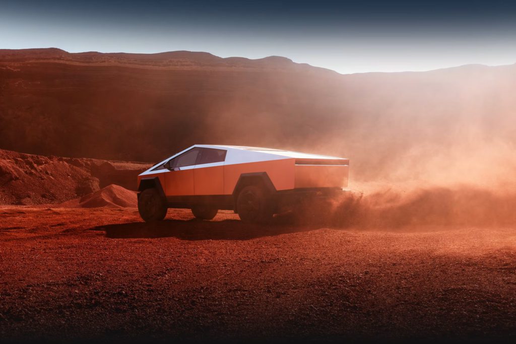 Promotional image of the Cybertruck recently launched by Tesla after four years of development.