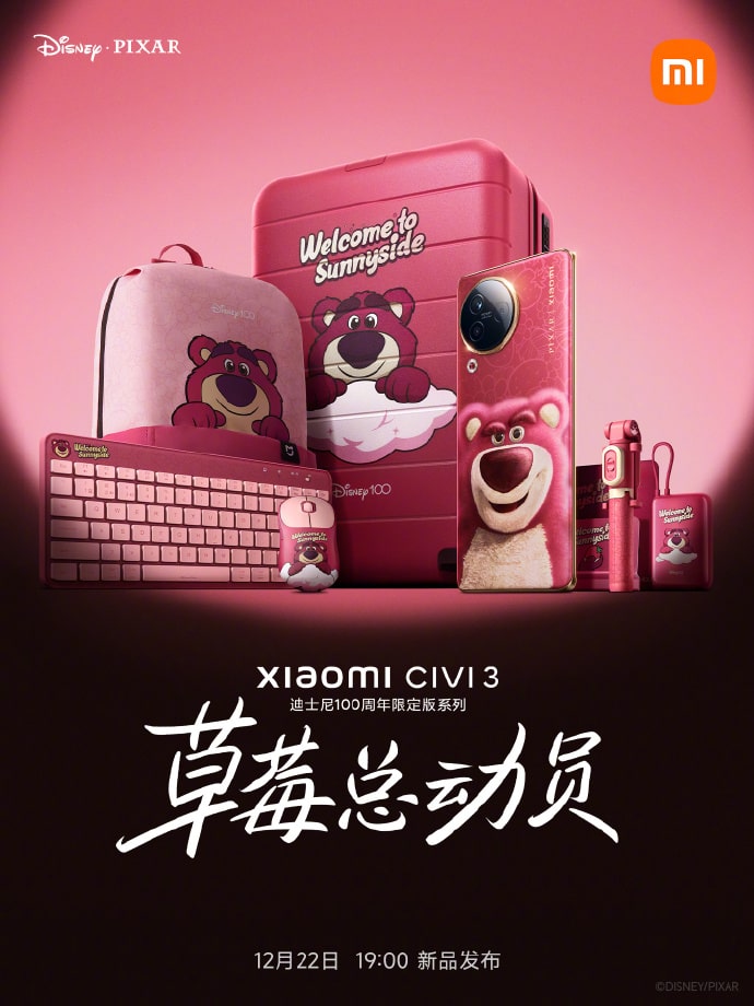 Promotional image of the Lotso-themed Civi 3 smartphone.