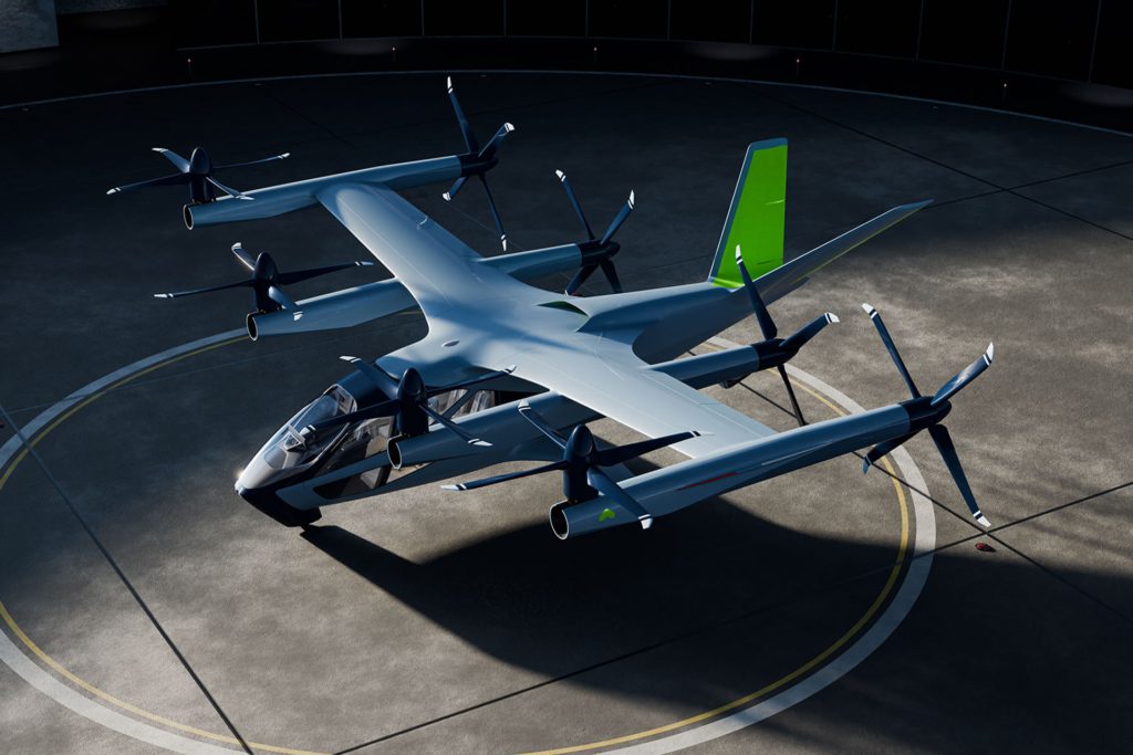 Image of the S-A2 eVTOL concept vehicle on a vertiport.