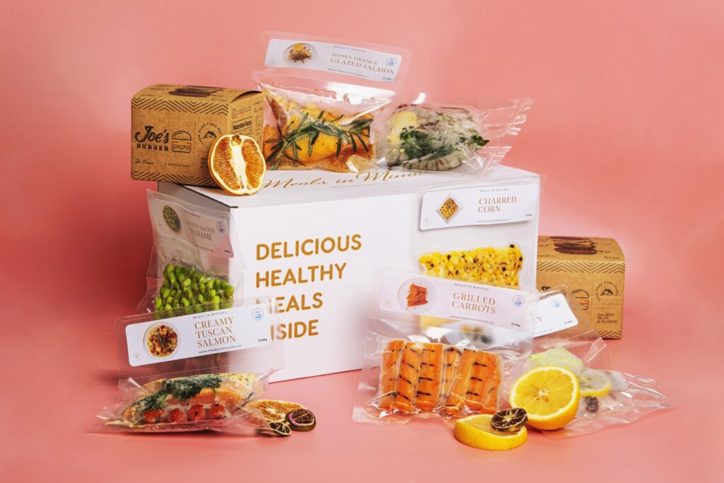 Image of portioned, vacuum-packed meals offered by Meals In Minutes.