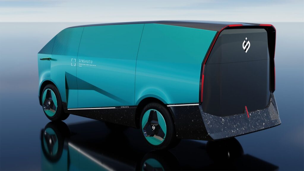 Image of the V1, one of three new energy vehicle models unveiled by SingAuto in September 2023.
