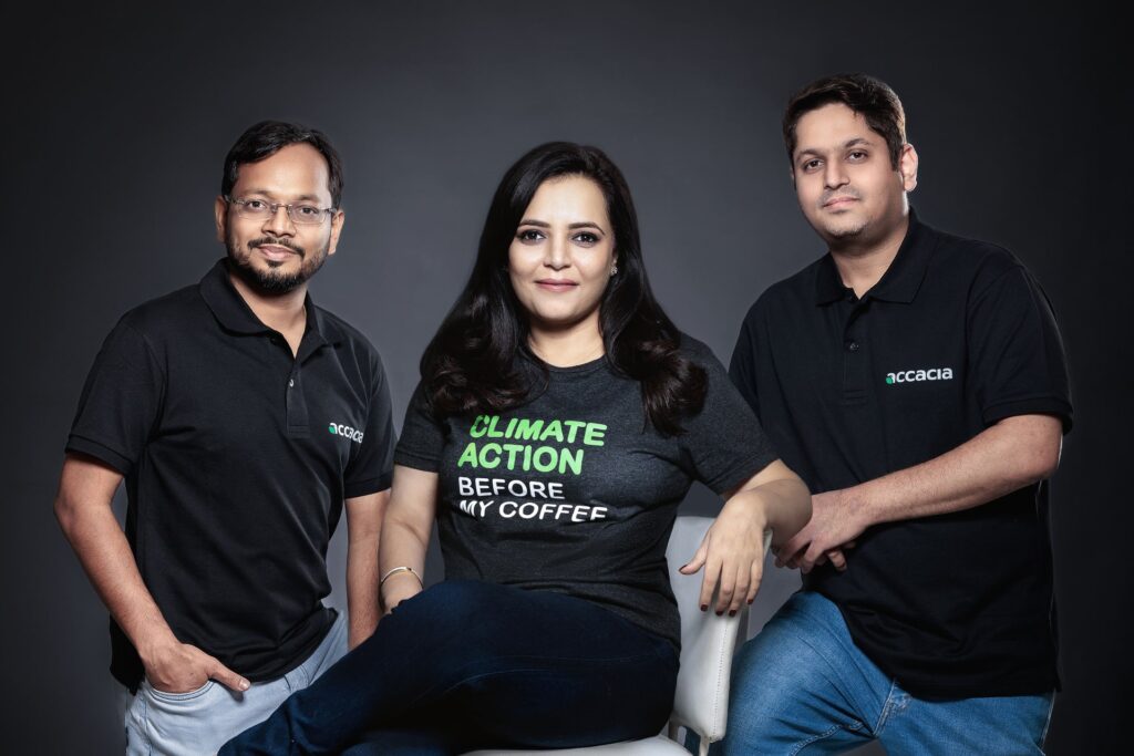 Photo of Accacia’s co-founders. From left to right: Jagmohan Gaarg (director), Annu Talreja (CEO), and Piyush Chitkara (CTO).