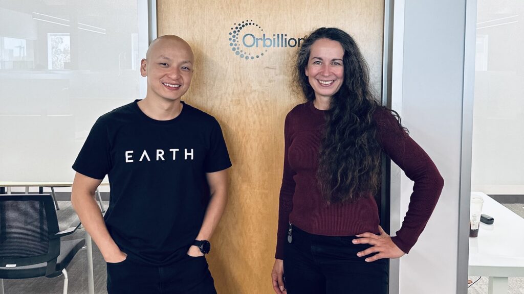 Photo of Linh Nguyen (left), founding partner at Earth VC, and Patricia Bubner, founder and CEO of Orbillion Bio.