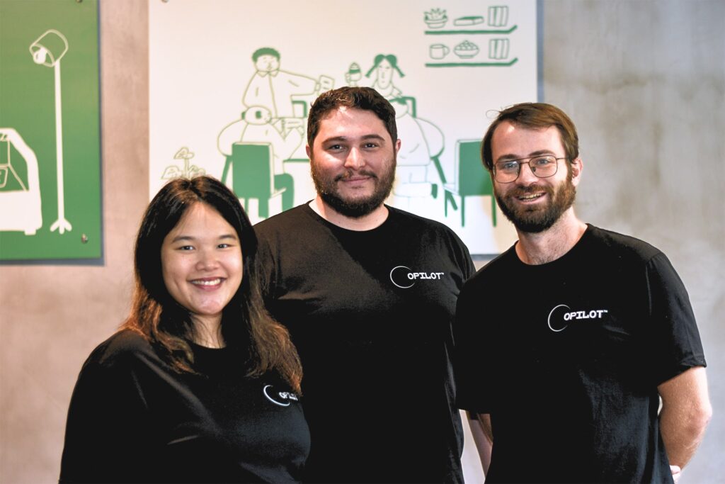 Photo of Opilot's founding team. From left to right: Angelica Handover, Theodore Garson, and Julien Lauret.