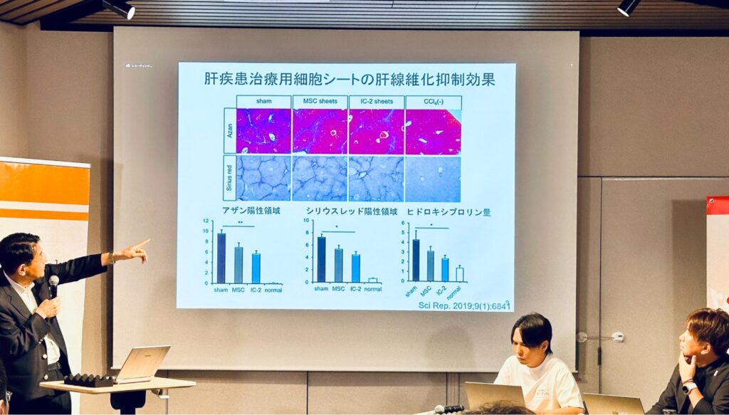 Photo of Goshi Shiota, president and CEO of KanonCure, speaking at the “Kansai Startup Night Vol.6” event.