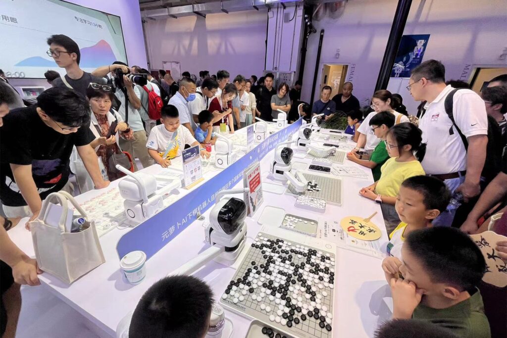 Photo of SenseRobot’s chess robot demo area at the 2024 World Robot Conference.