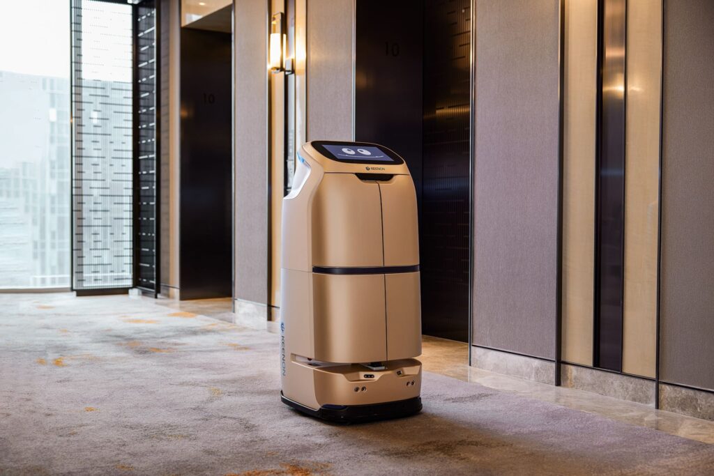 Photo of the W3 robot by Keenon Robotics, designed specifically for hospitality applications.