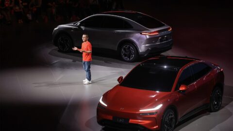 Photo of Alan Ai revealing the Onvo L60 electric vehicle at its unveiling event in May 2024. Photo and header photo courtesy of Nio.