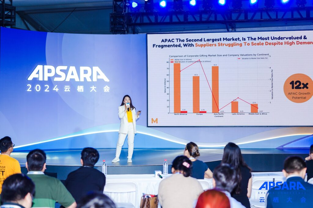 Photo of Heaster Andrea Hilary, co-founder and CEO of MessengerCo, presenting at the Alibaba Cloud Startup Demo Day at Apsara 2024 on September 21.