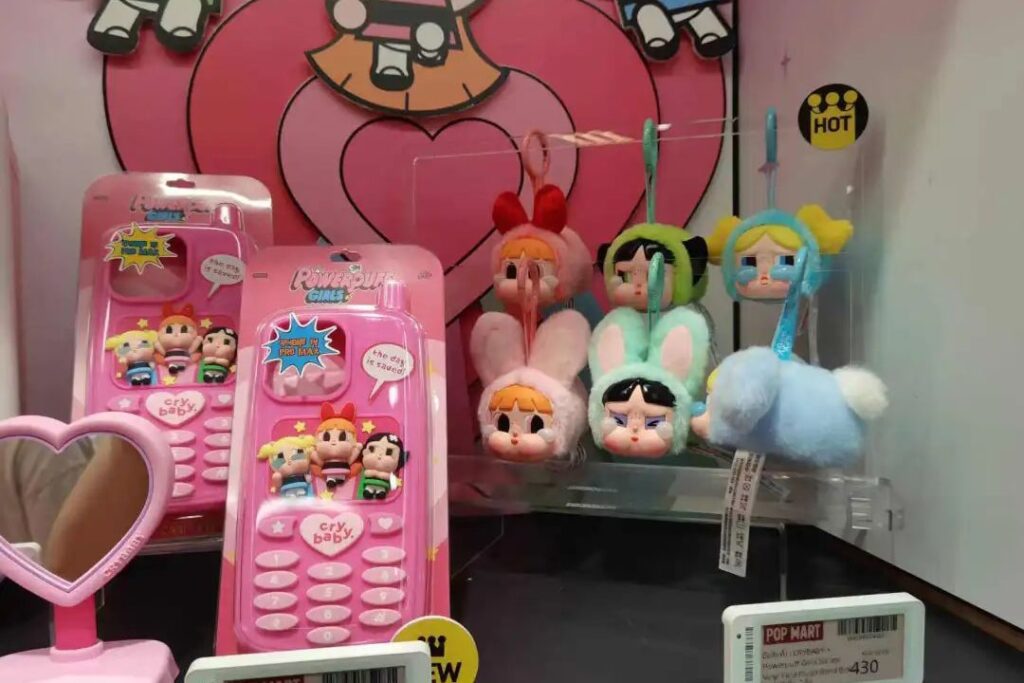 Photo of Crybaby-themed products sold by Pop Mart.