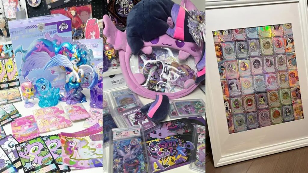 Montage displays Caicai’s collection of My Little Pony collectible trading cards.