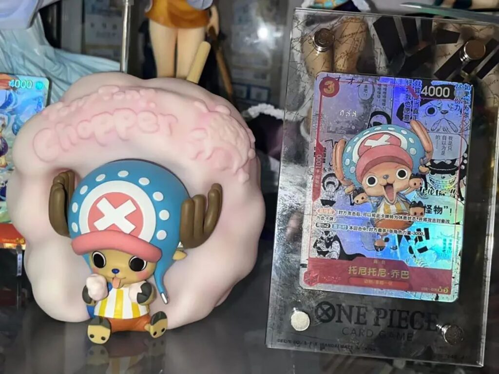 Photo featuring Caicai’s One Piece collectibles.