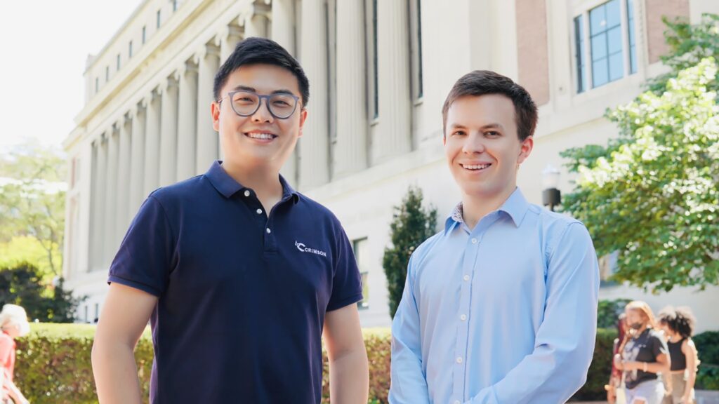 Photo of Fangzhou Jiang (left) and Jamie Beaton, co-founders of Crimson Education. Jiang serves as chief product officer, while Beaton is the CEO. 