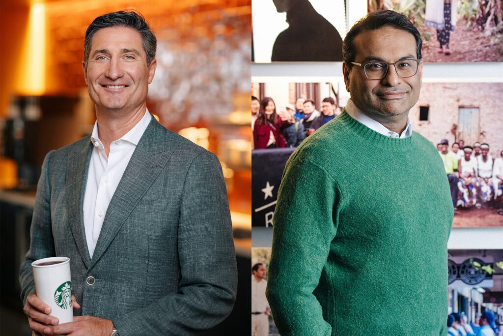 Starbucks appointed Brian Niccol (left) as chairman and CEO in August, with his role officially starting on September 9. Niccol, who previously held a similar position at Chipotle, succeeded Laxman Narasimhan.