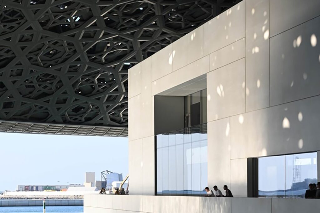 Photo shows the view from the Louvre Abu Dhabi.