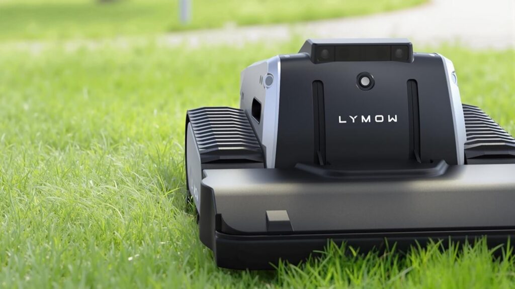 Photo of the Lymow One robotic lawn mower.