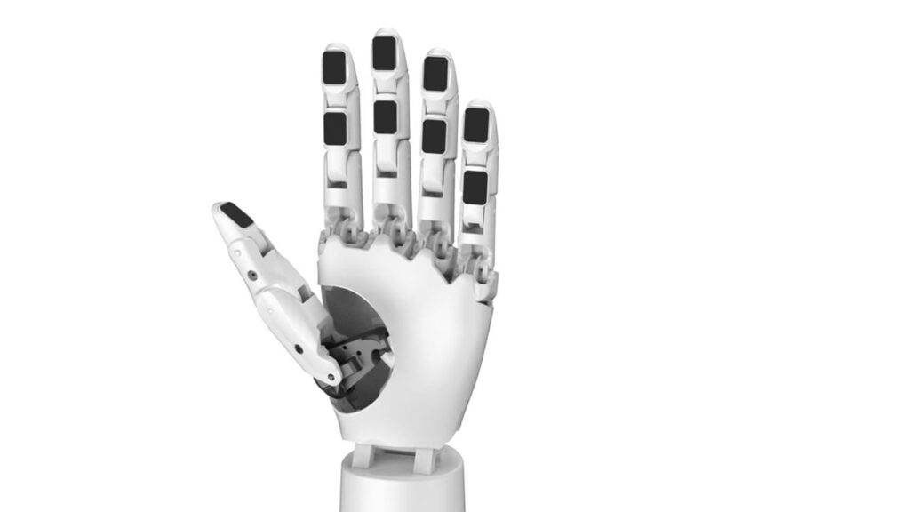 Image shows a robotic hand utilizing Matrix Innovation’s flexible pressure sensors.