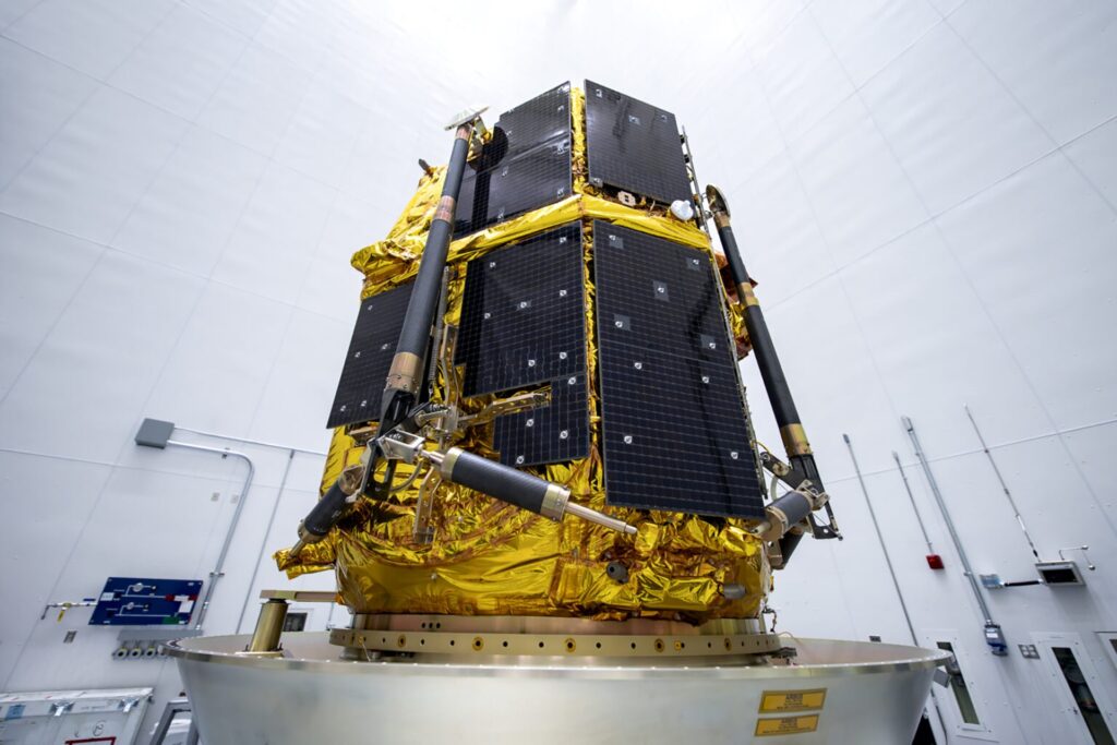 Photo of the Resilience lunar lander integrated with the SpaceX Falcon 9 launch vehicle adapter, taken seven days before the planned launch.