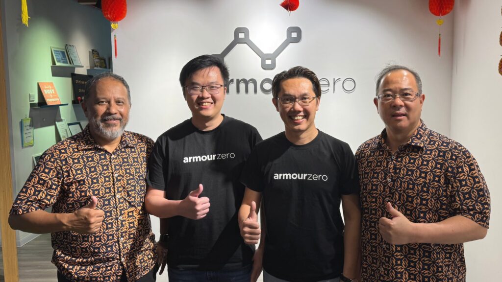 From left to right: Jamaludin Bujang, managing partner of Gobi Partners; Chong Wai Lun, co-founder of ArmourZero; Tho Kit Hoong, fellow ArmourZero co-founder; and Thomas Tsao, co-founder and chairperson of Gobi Partners.