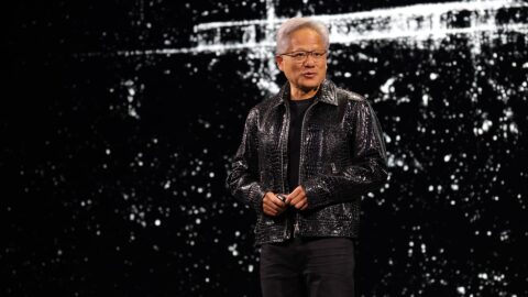 Photo of Nvidia CEO Jensen Huang speaking at CES 2025, courtesy of the company.