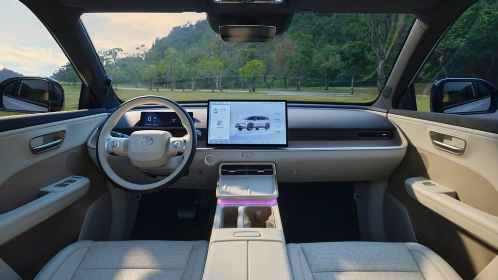 Image depicts the interior of GAC Toyota’s bZ3X EV model.