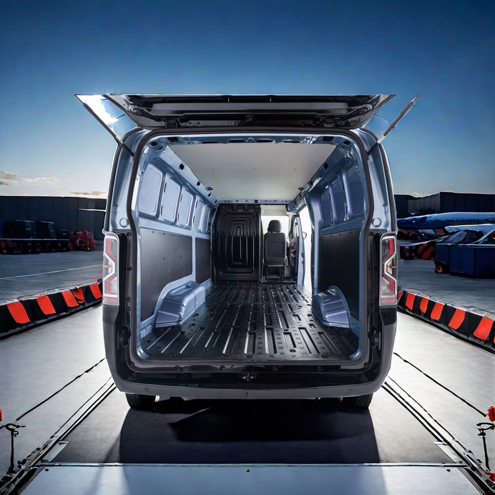 Image shows the cargo bed of the EV48, a light commercial NEV developed by Gecko Motors.