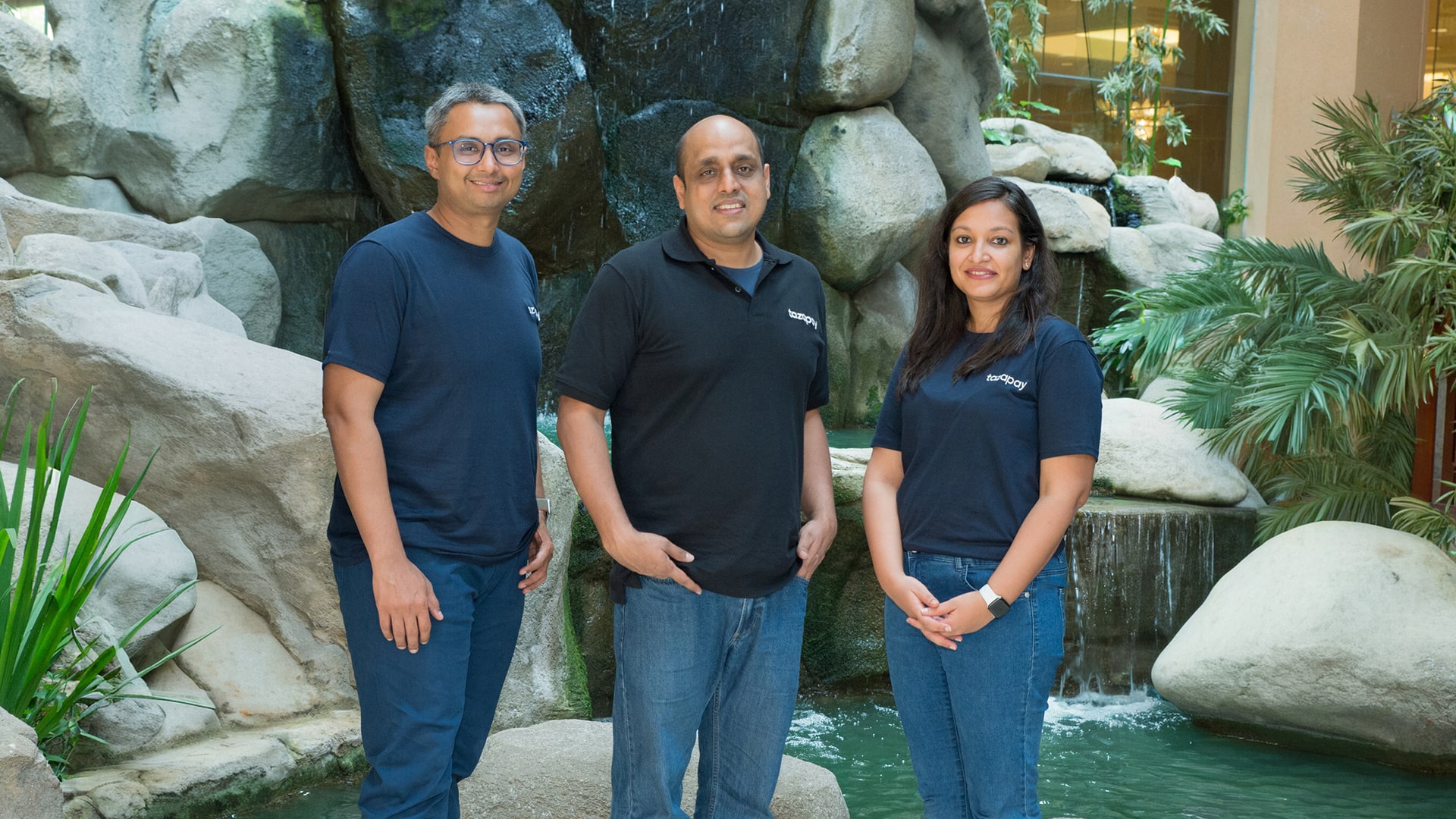 Photo of Tazapay execs. From left to right: Aayush Singhania, Rahul Shinghal, and Kanupriya Sharda.