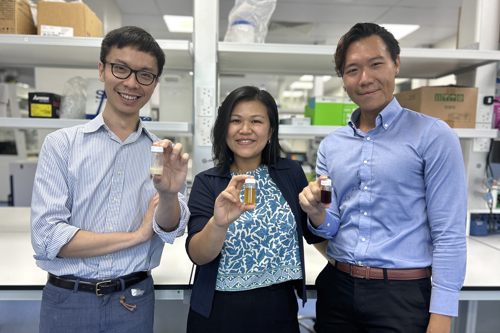 Photo of Terra Oleo’s co-founders. From left to right: Min Hao Wong, Shen Ming Lee, and Boon Uranukul.
