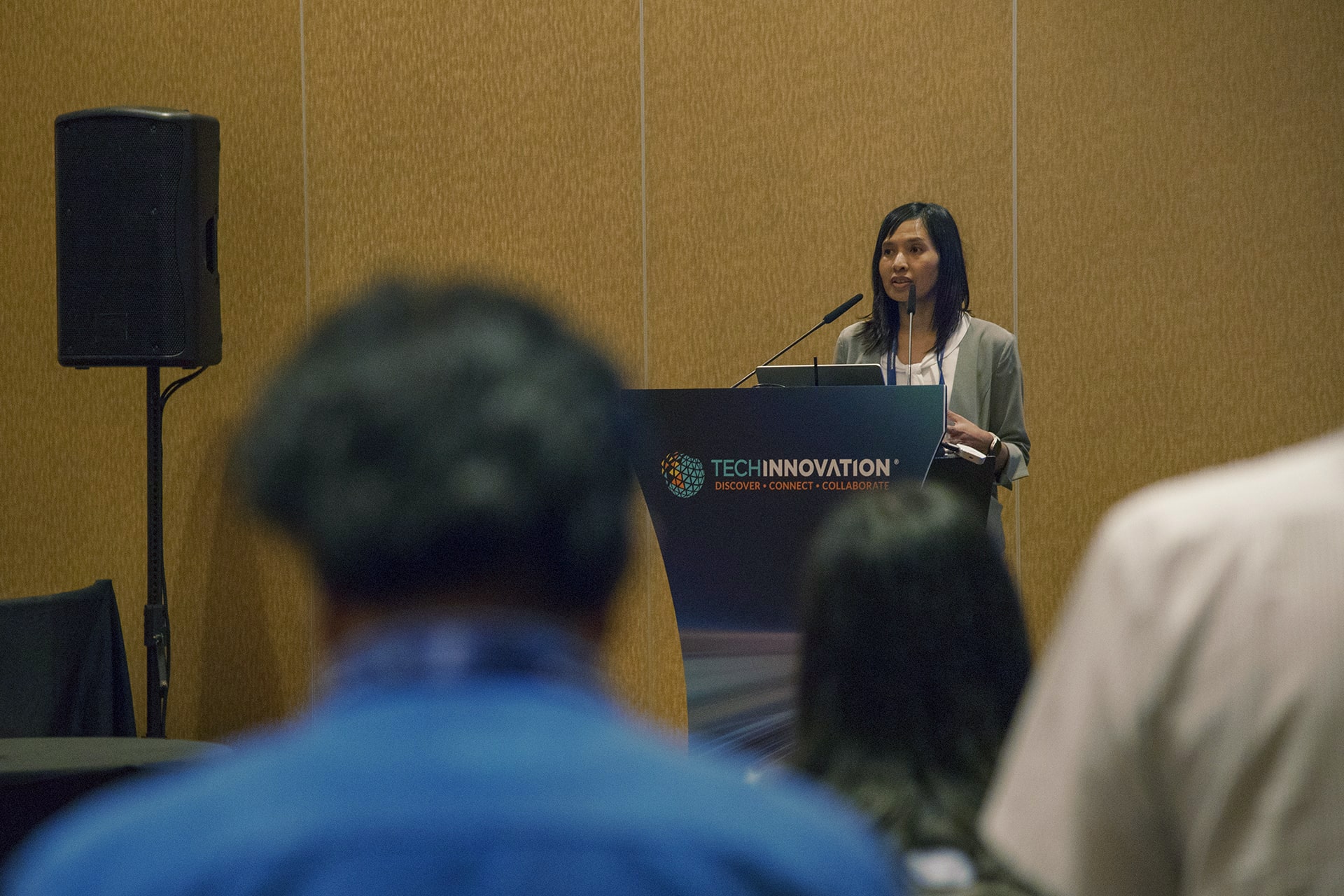 Photo of Onuma Chumsakul from Kobe University, speaking during the event about polymers derived from Bacillus subtilis that could become a viable alternative to petroleum-based plastics.