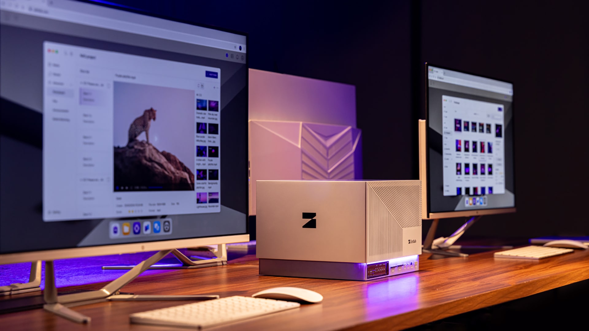 Photo of Zettlab’s first NAS product, deployed alongside computer workstations.