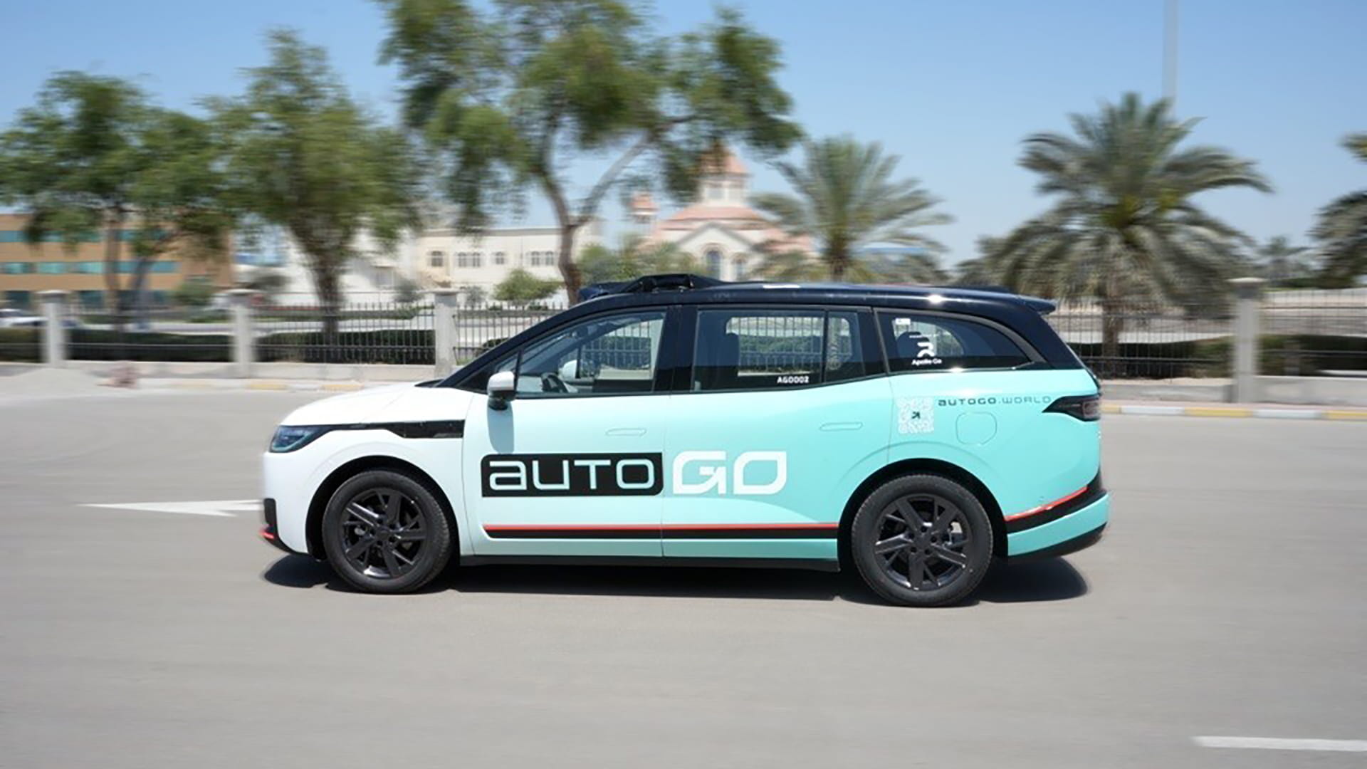Photo of a robotaxi operated by Apollo Go and AutoGo in Dubai, UAE.
