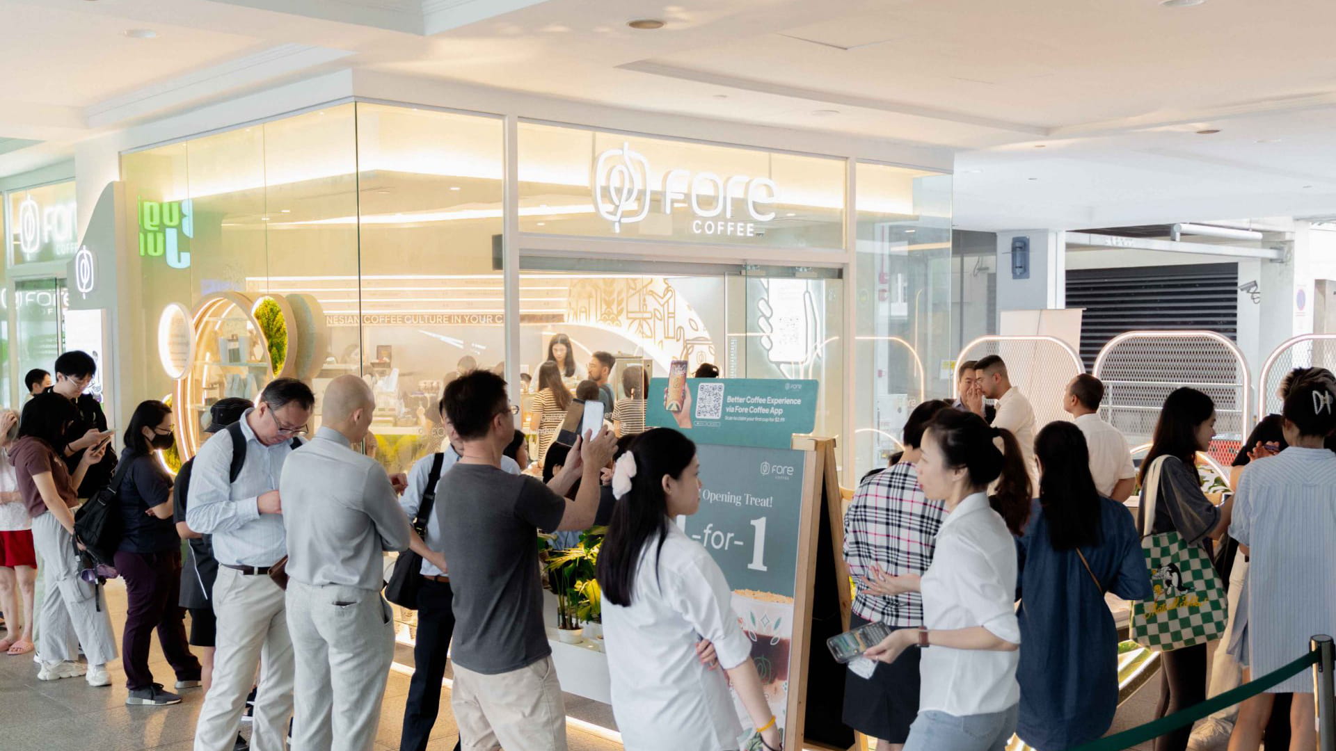 Photo shows Fore Coffee’s first outlet in Singapore, located at Bugis Junction in the city-state’s central district.