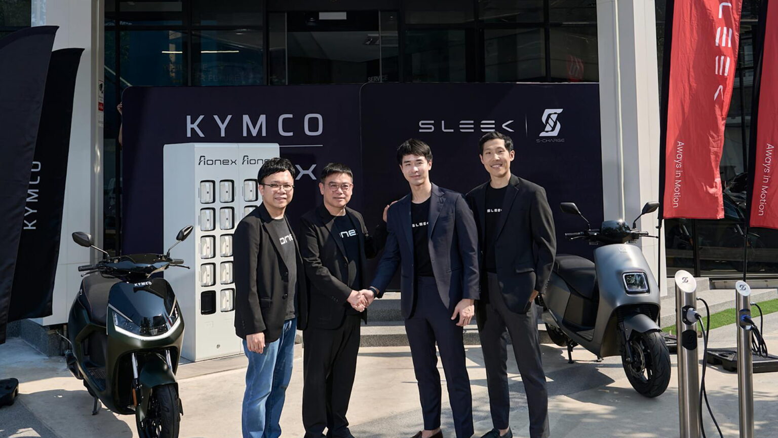 From left to right: Joseph Lin, investment manager at Kymco Capital; Gary Ting, CEO of Kymco Capital; Kantinan Tunveenukoon, CEO of Sleek EV; and Ong Zhang Quan, COO of Sleek EV. Photo courtesy of Sleek EV.