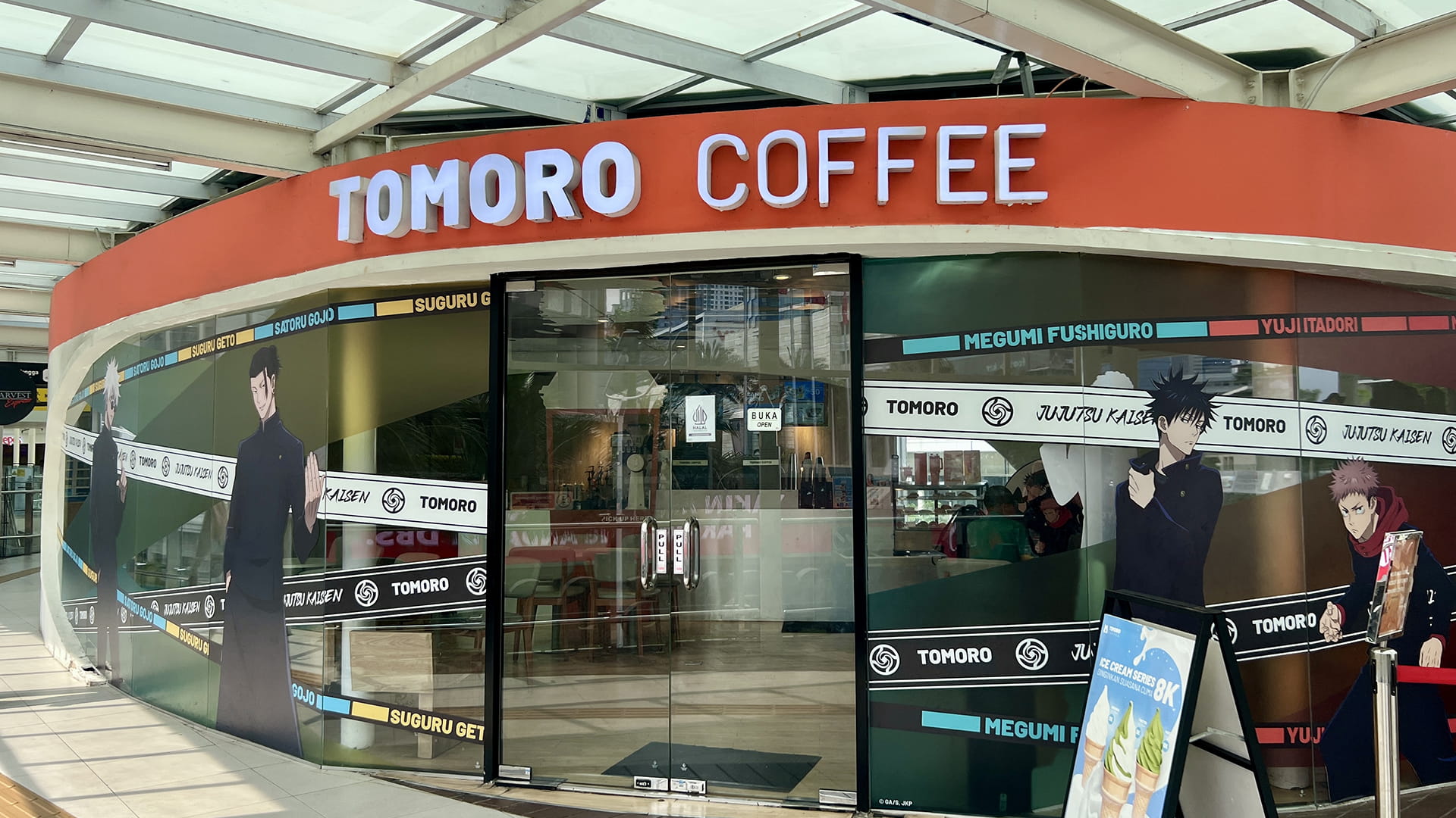 Photo shows the exterior of a Tomoro Coffee outlet in Jakarta, Indonesia.