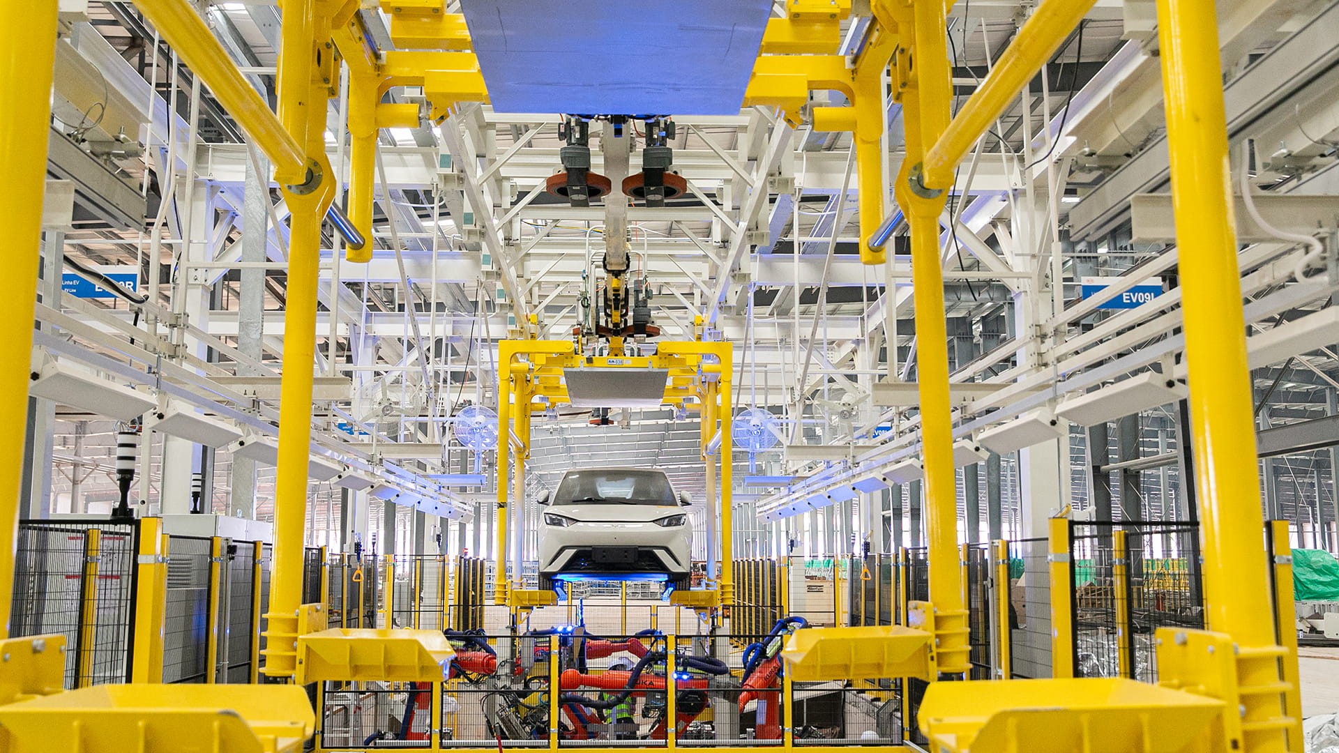 Inside a BYD car assembly plant in Brazil.