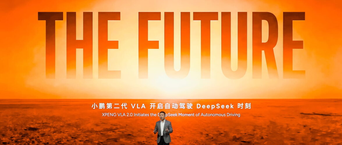 He Xiaopeng, chairman and CEO of Xpeng, speaking at the launch of the company’s second-generation vision-language-action system. Photo source: Xpeng via 36Kr.