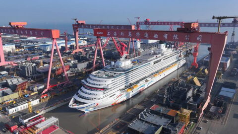 The “Adora Flora City” cruise ship, moored in Shanghai on March 14. Photo source: Ding Ting (Xinhua).