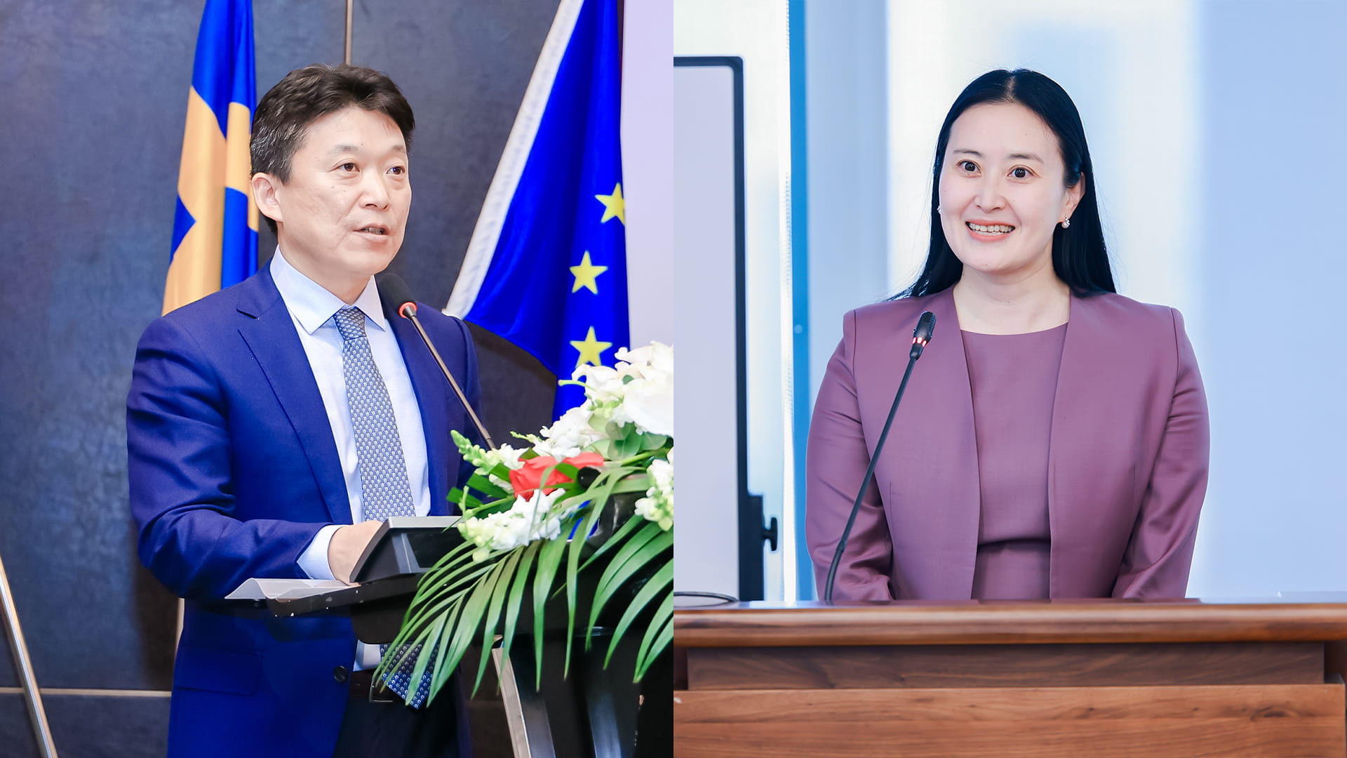 Collage featuring Yi Ma (left), vice chairman of CCPIT Shanghai, and Weijun Wang, secretary general of SHIAC.
