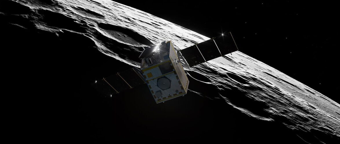 An artist’s concept showing how NASA’s Lunar Trailblazer enters lunar orbit. Image source: NASA.