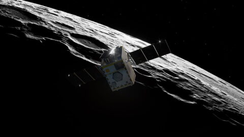An artist’s concept showing how NASA’s Lunar Trailblazer enters lunar orbit. Image source: NASA.