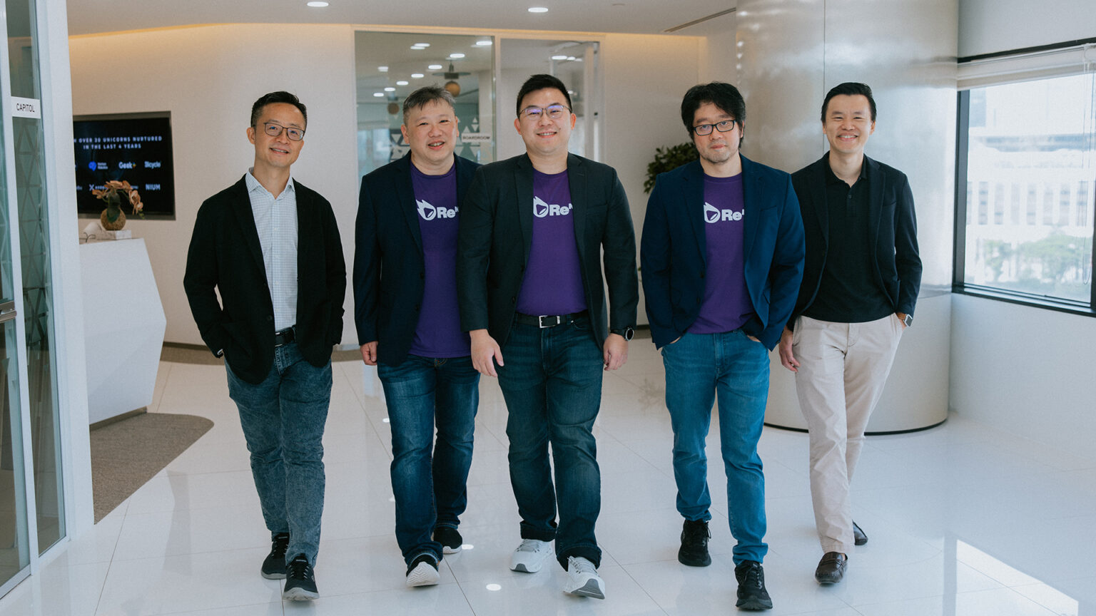 From left to right: Genping Liu, Dennis Sze, Lemuel Low, Edmund Tan, and Chan Yip Pang. Sze, Low, and Tan are co-founders of ReN3, while Liu and Chan serve as general partner and executive director of investments, respectively, at Vertex Ventures Southeast Asia & India. Photo courtesy of the companies.