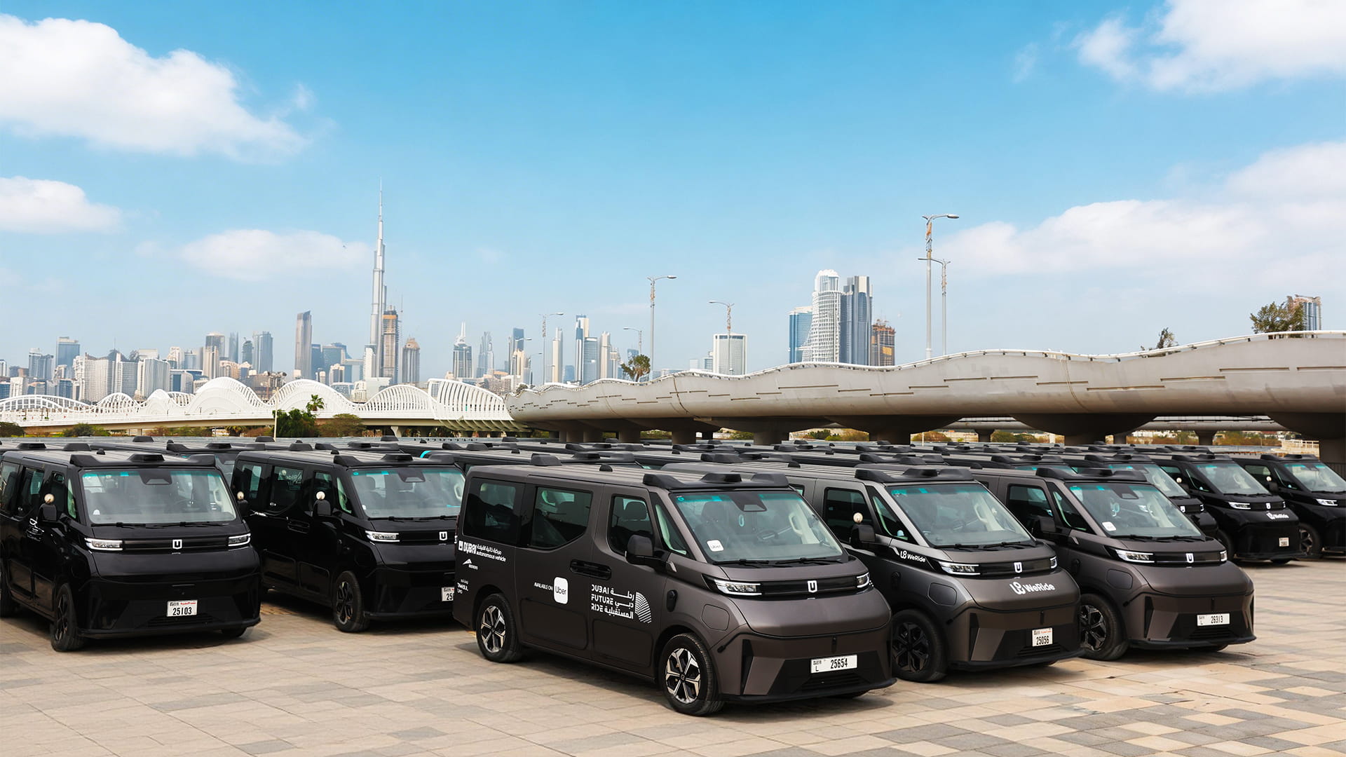 Photo of WeRide’s GXR robotaxi fleet in Dubai, UAE.