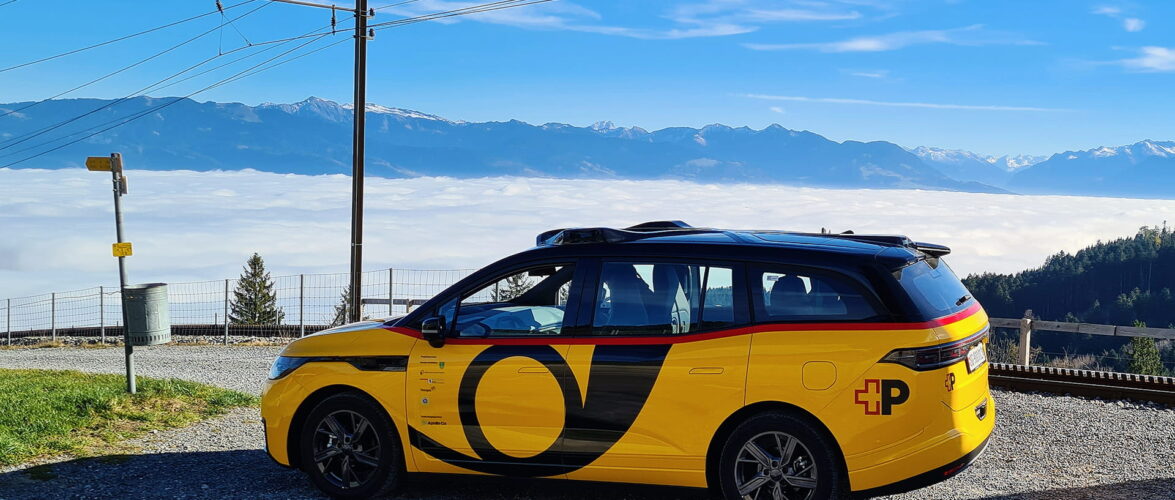 An AmiGo robotaxi operating on an open road in eastern Switzerland. Photo courtesy of the company.