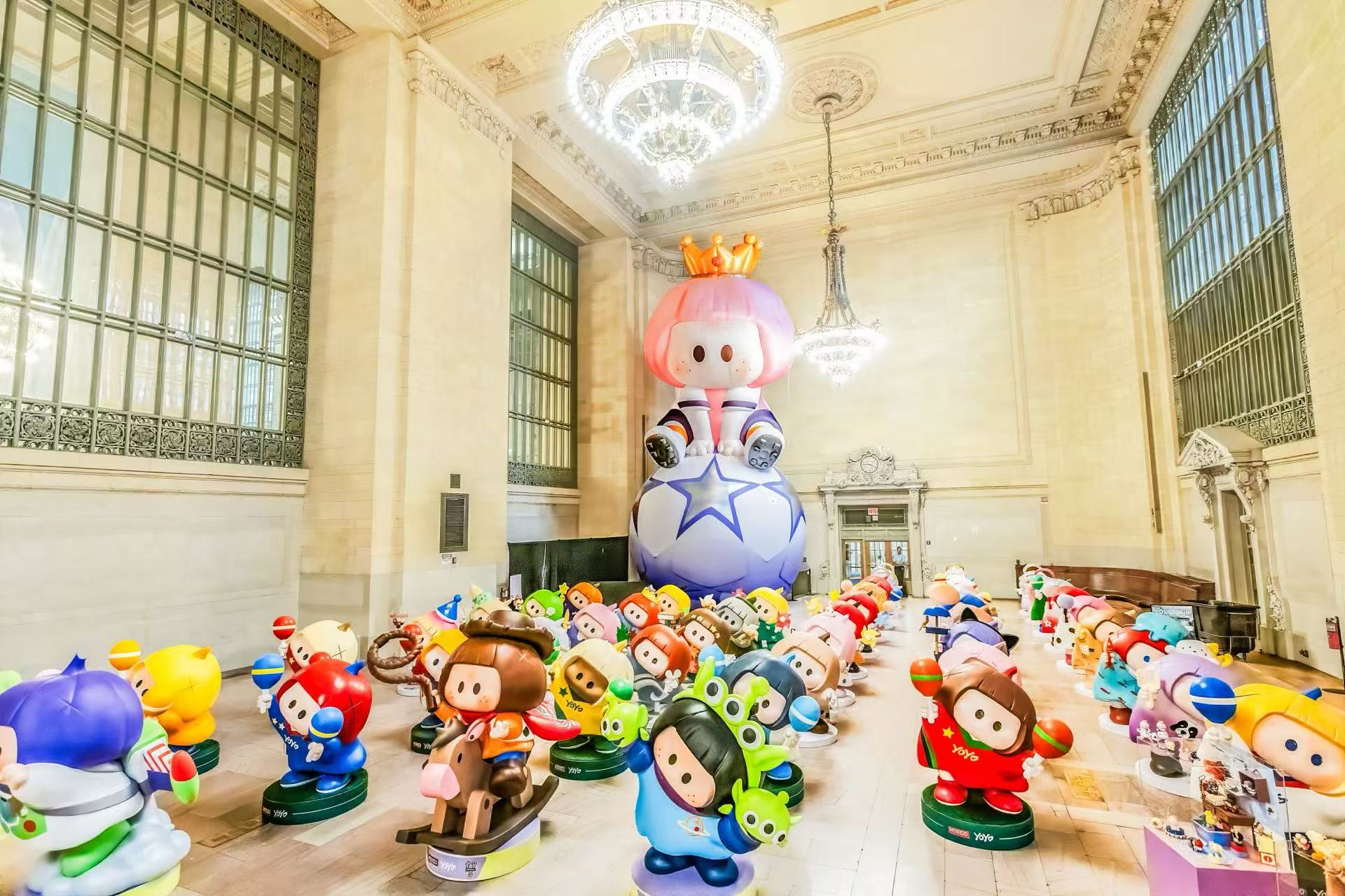 Photo shows Miniso's Yoyo character on display at a New York exhibition.
