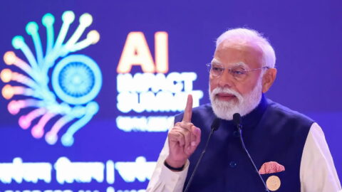 Indian Prime Minister Narendra Modi, speaking at the India AI Impact Summit 2026. Photo source: India government.