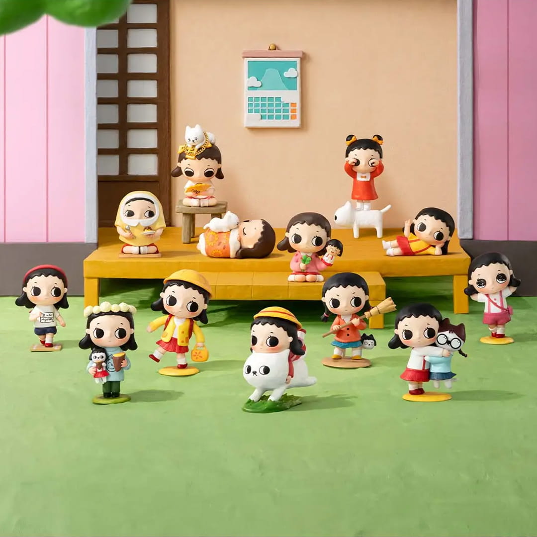 Image shows Pop Mart’s “Nyota × Chibi Maruko-chan” collaboration series.