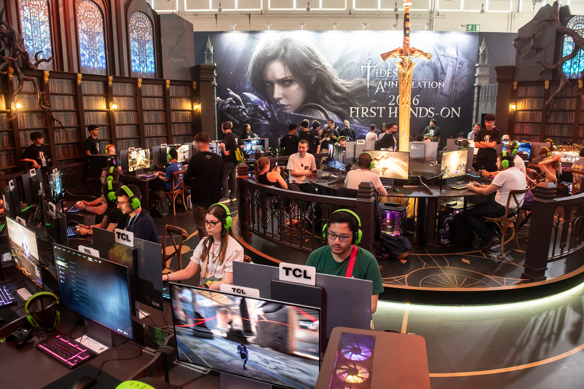 Photo shows Gamescom 2026 visitors getting hands-on time with Tides of Annihilation, marking the game’s first public playable showcase outside China.